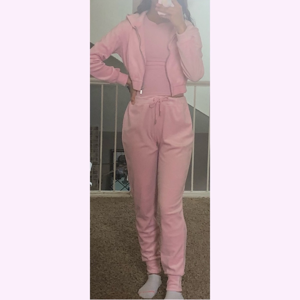 H&M pink velvet track-suit set